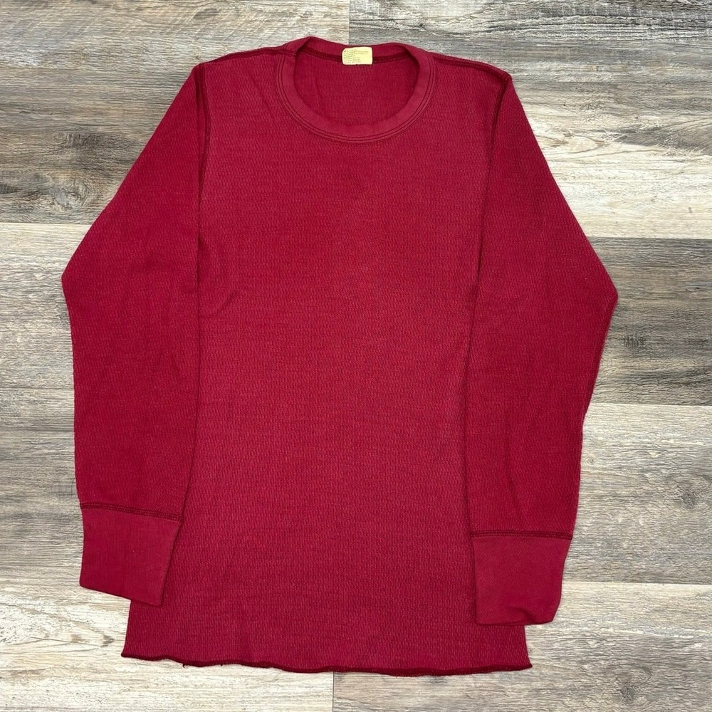 Vintage 80s St Johns Bay Red Mens M Blank Waffle Knit Thermal Shirt USA Made